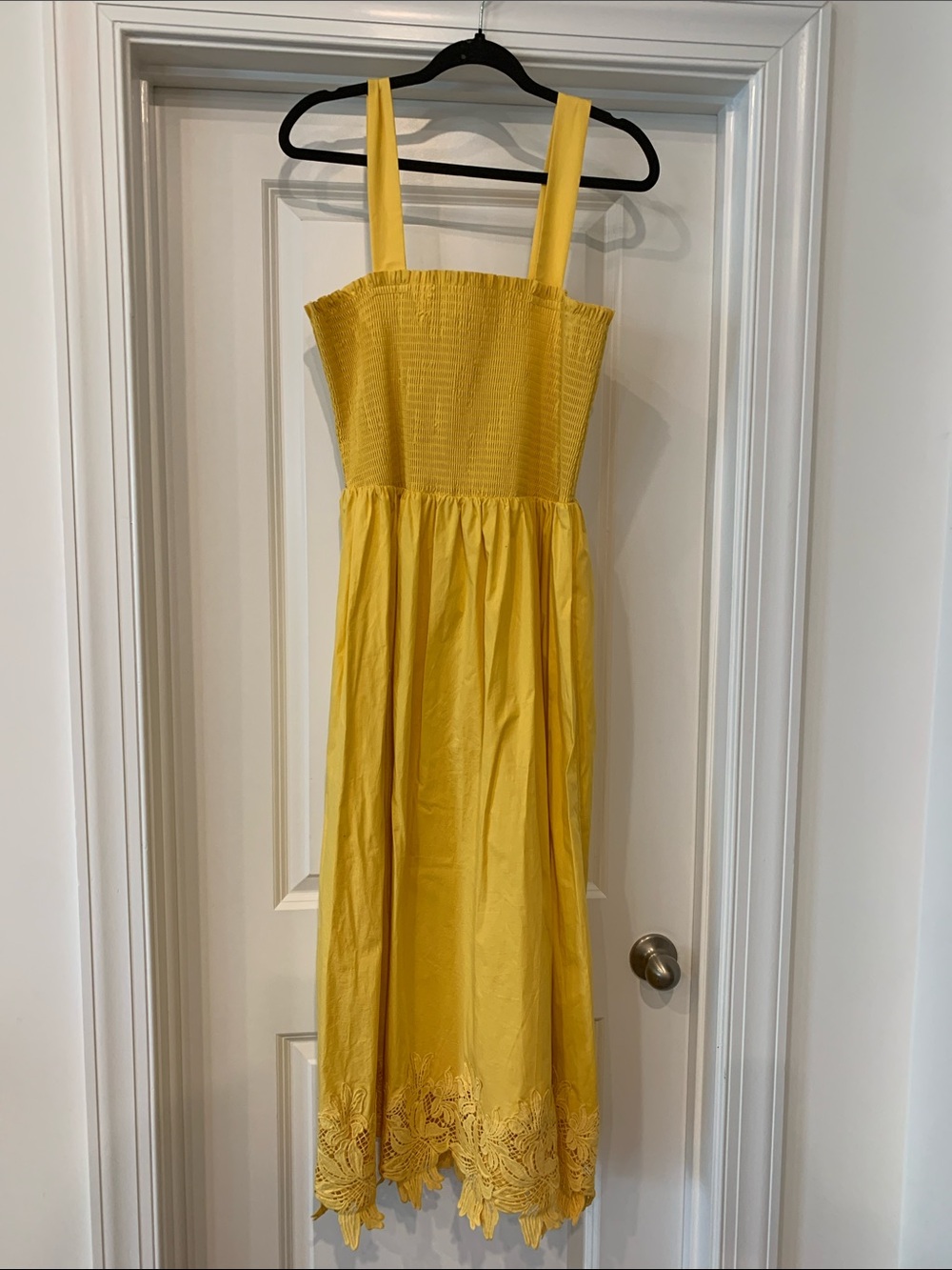 Robert Rodriguez Yellow Smocked maxi sun Dress LG cotton NWOT